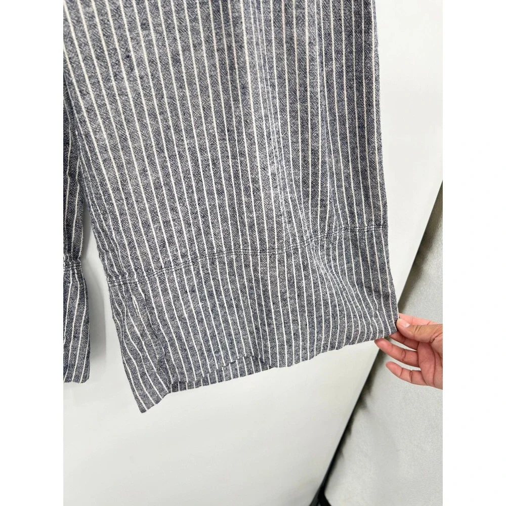 Banana Republic Linen Blend High Rise Black Stripe Wide Leg Pants 851726-09 L